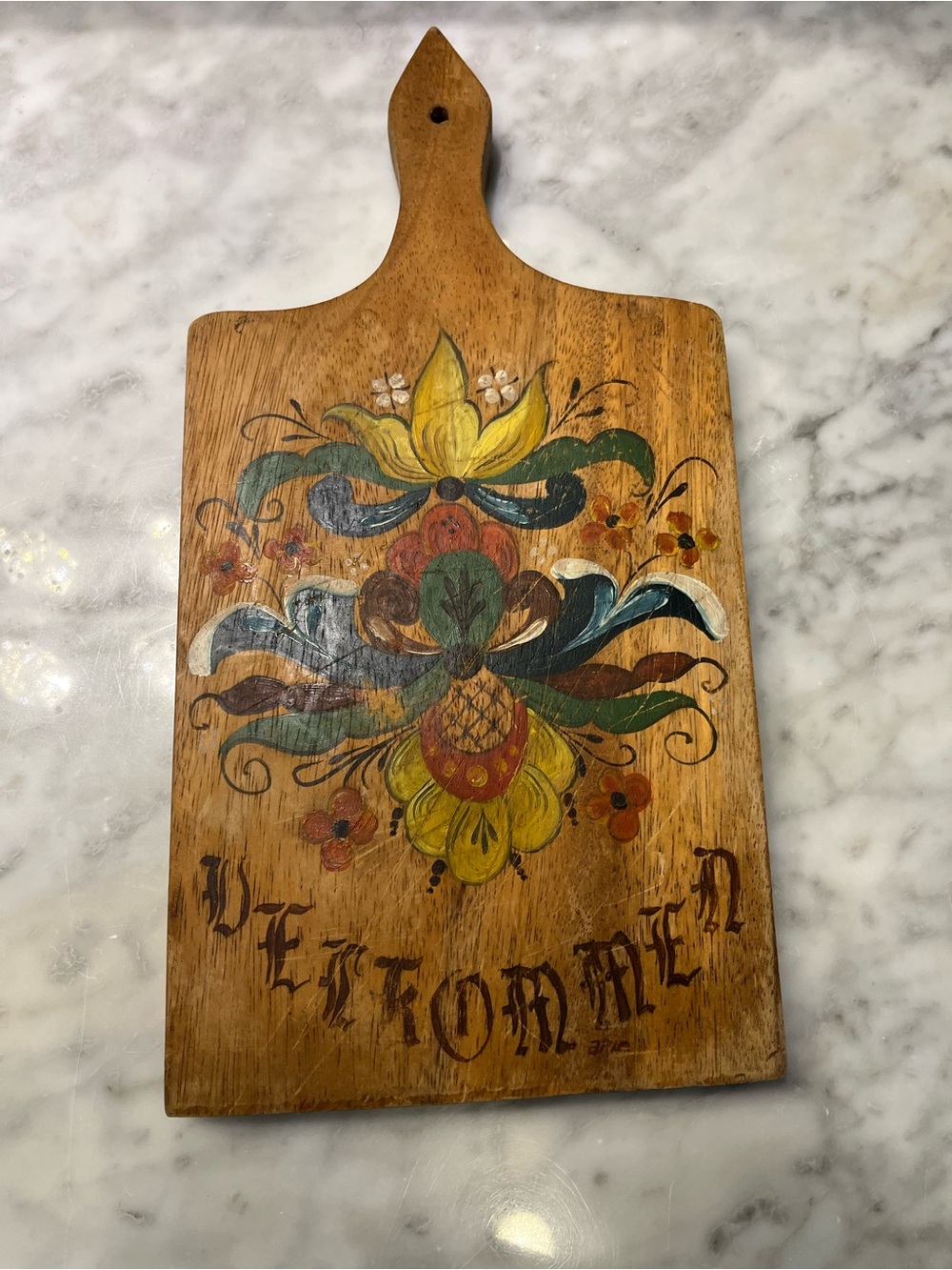 Hand-Painted Wooden Serving/Charcuterie Board - Yellow & Green Floral